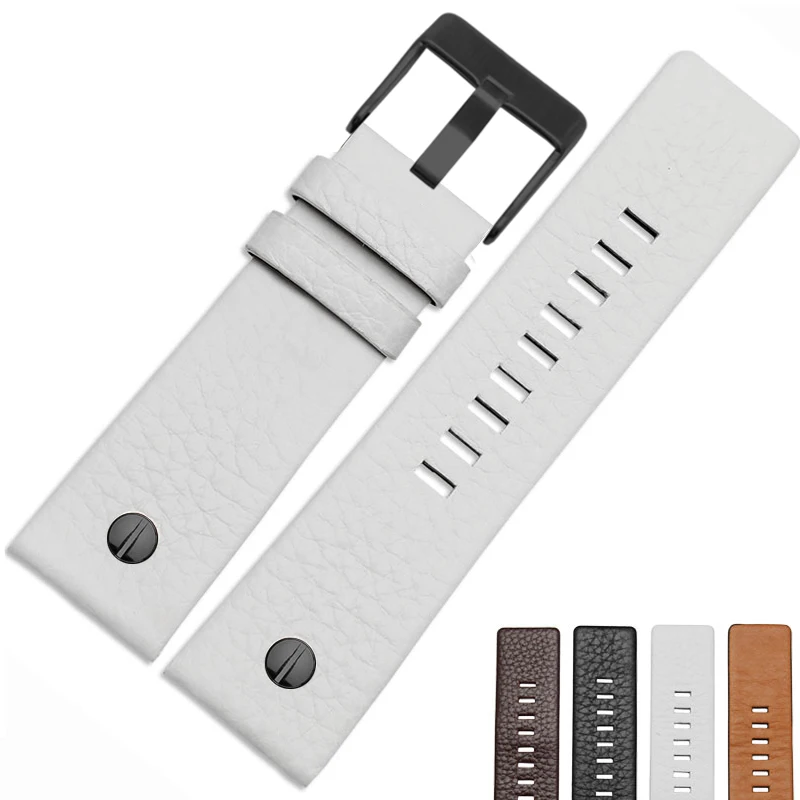 white black buckle Новая мода кожаный ремешок для часов с часы на заклепках ремень браслет для дизель DZ7313 DZ7333 7322 7257 4318 7348 7334 Замена - Цвет ремешка: white black buckle