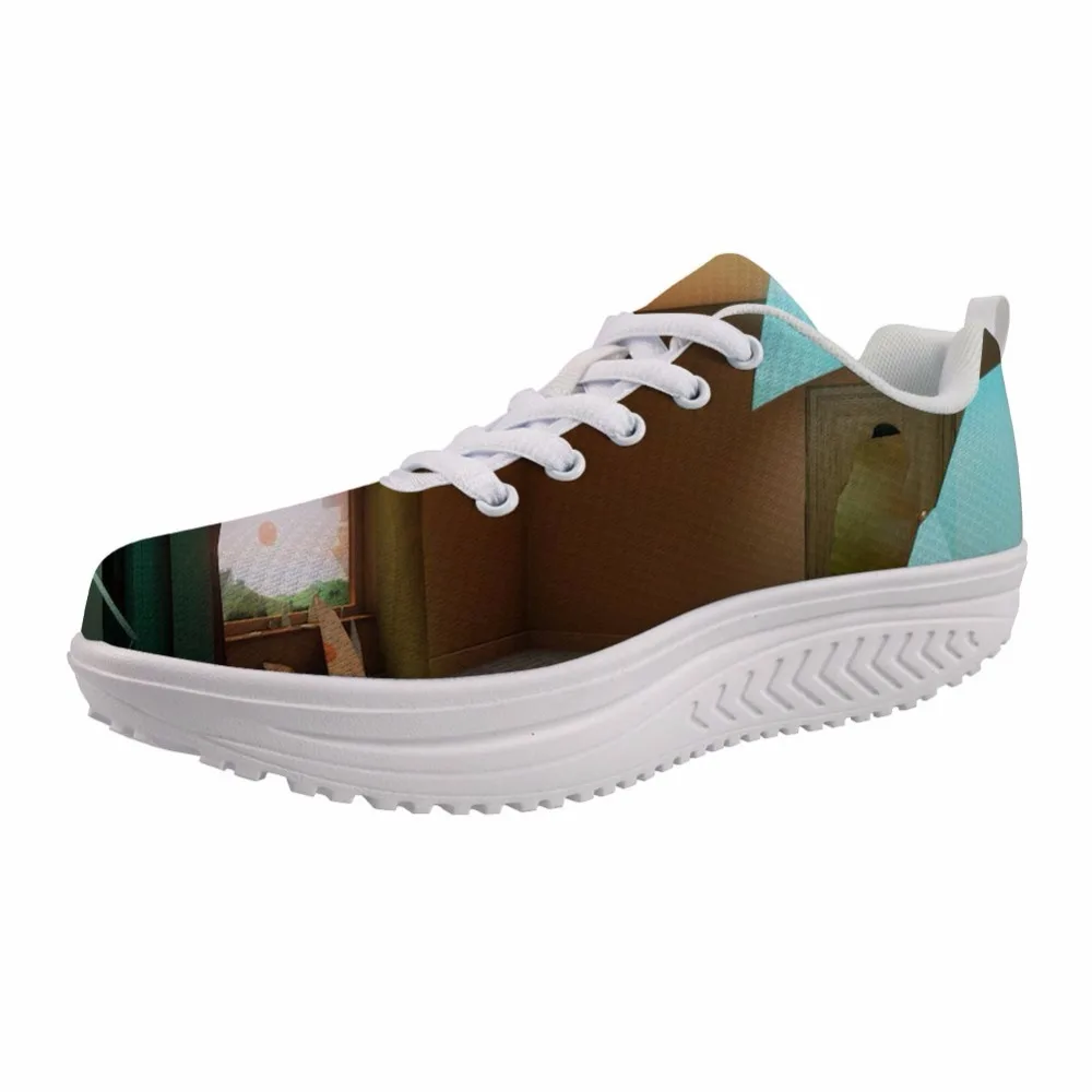 

New Arrival 2021 Women Casual Slimming Wedge Swing Round Toe Shoes Female Platform Height Increasing Toning Sneakers Painting