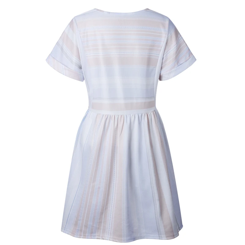Летнее повседневное женское платье с коротким рукавом Полосатое свободное