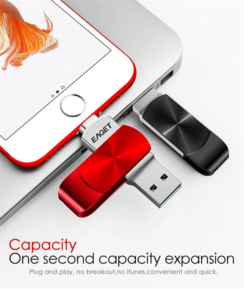 Eaget I66 OTG USB флеш-накопитель 64 Гб 128 ГБ USB 3,0 Флешка 128 ГБ флеш-накопитель шифрование MFI металлическая ручка-накопитель 64 ГБ для iPhone ПК
