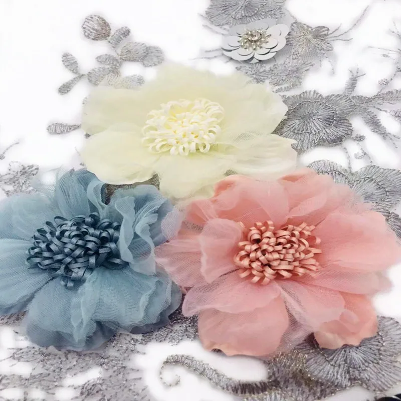 1Pcs 31*25CM Handmade Embroidered Flower Lace Applique 3D Net Yarn Patches For Wedding Accessories | Дом и сад