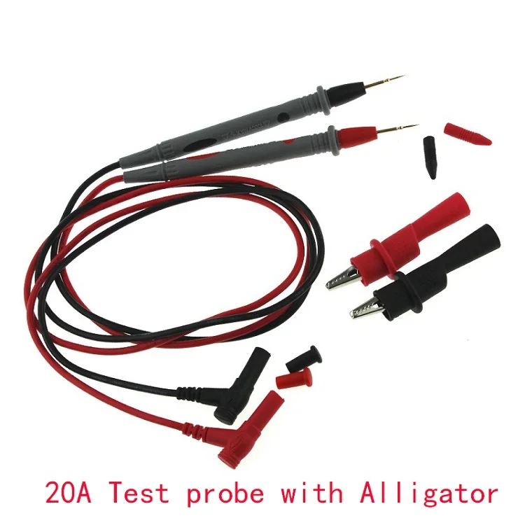 20A with Alligator Универсальный 1000 в 20А пробник, Тестовые провода, штырь для цифрового мультиметра, игольчатый наконечник, мультиметр, тестовый er, провод зонда, ручка, кабель - Цвет: 20A with Alligator