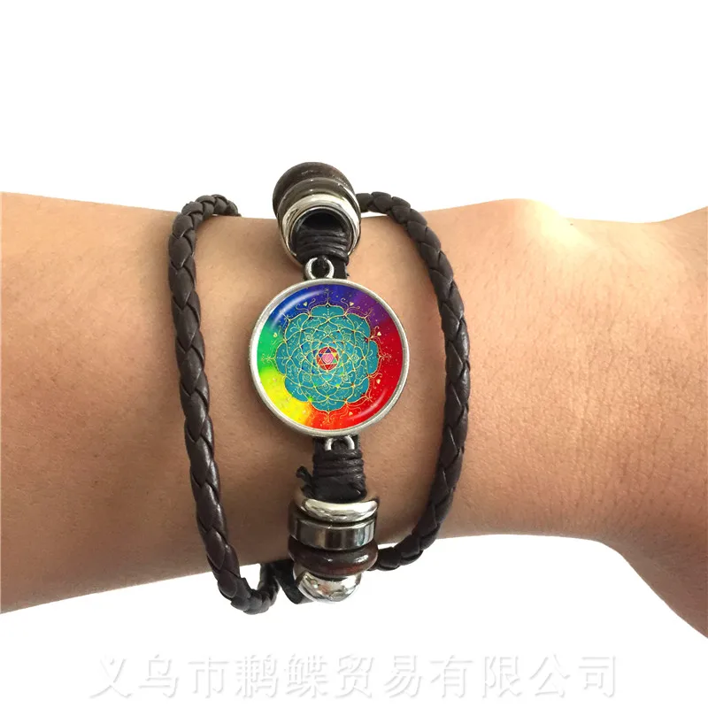 Классический Мандала браслет с цветком лотоса хна Йога регулируемый для мужчин и