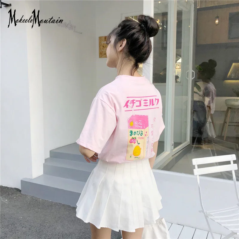 Harajuku Lolita клубника молочный Топ футболка для женщин лето 2018 Kawaii короткий рукав
