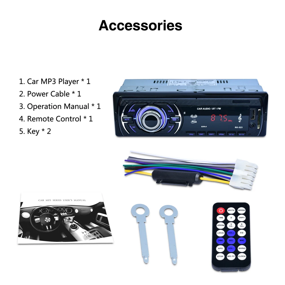 12V 4*60W Car Stereo Bluetooth Wireless Digital Media In Dash Receivers USB/SD/MMC MP3 Player FM Radio With Remote Control