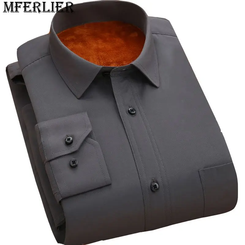 

MFERLIER Autumn Winter Oversized shirt Bust 144cm 5XL 6XL 7XL 8XL Plus size Fleece large size shirts men 9 colors