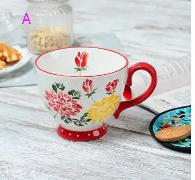 A Nordic Coffee Cup Breakfast Cup Hand Painted Soup cup Creative Ceramics Mugs Cereal mugs Water Cups Relief mug CL09282206 - Цвет: A