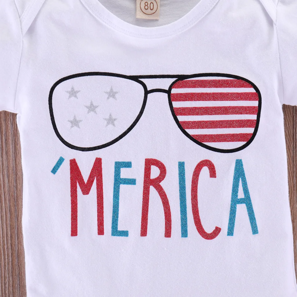 Одежда для маленьких девочек 4 июля патриотический комбинезон со звездами и