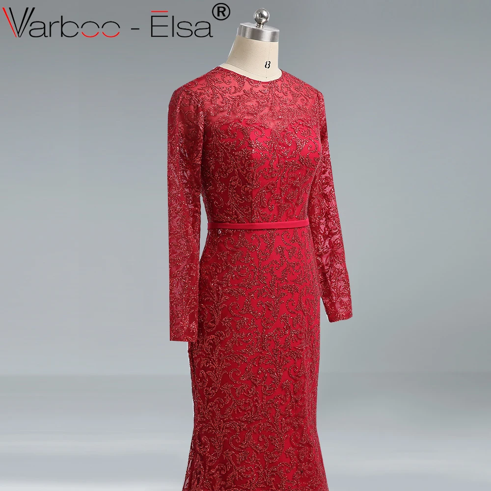 VARBOO_ELSA robe longue Custom 2018 New Mermaid Evening Dresses Wine Red Glitter Formal Party Gown Long Sleeve vestido de festa | Свадьбы и