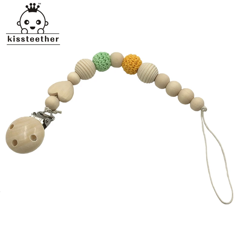 Neutral color baby Pacifier Clip Holder with beech Animal Shaped Pendant Dummy holder Crochet beads new-born gift | Мать и ребенок