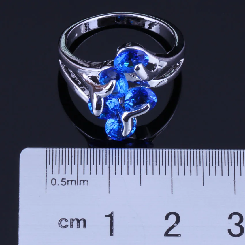 Женские кольцо из стерлингового серебра 925 с круглым синим фианитом V0416