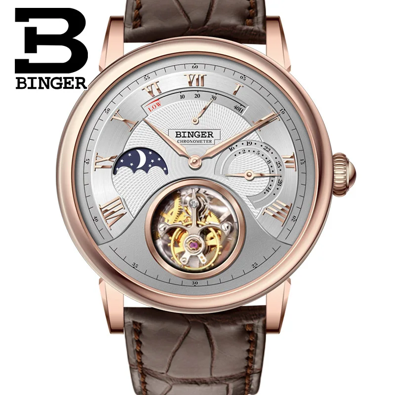 Высококачественные механические часы Seagull Tourbillon с крокодиловым кожаным ремешком сапфировые Мужские автоматические часы Бингер синий циферблат - Цвет: 09