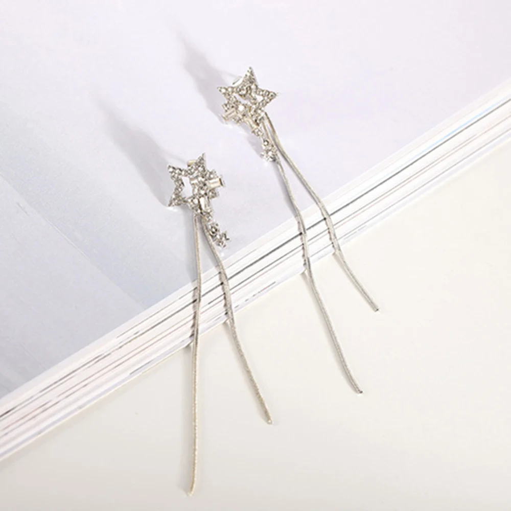 2018 fashion Korean hot sale geometric drop earrings stars shinning long chain tassel sweet party wedding girl charm accessories | Украшения