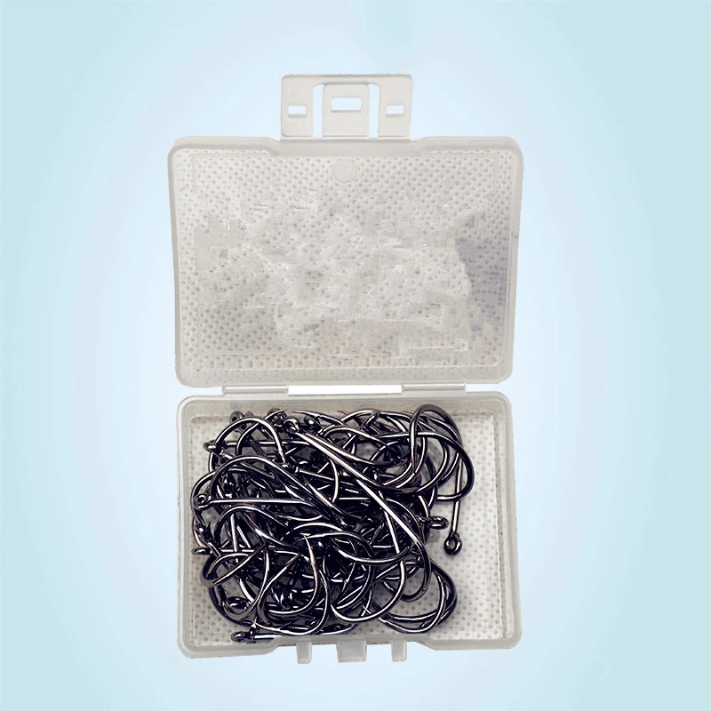 

100 Pcs Fishing Hooks (GF) #4-#12 High carbon steel Fish Hook Carbon Black Bait Holder Set