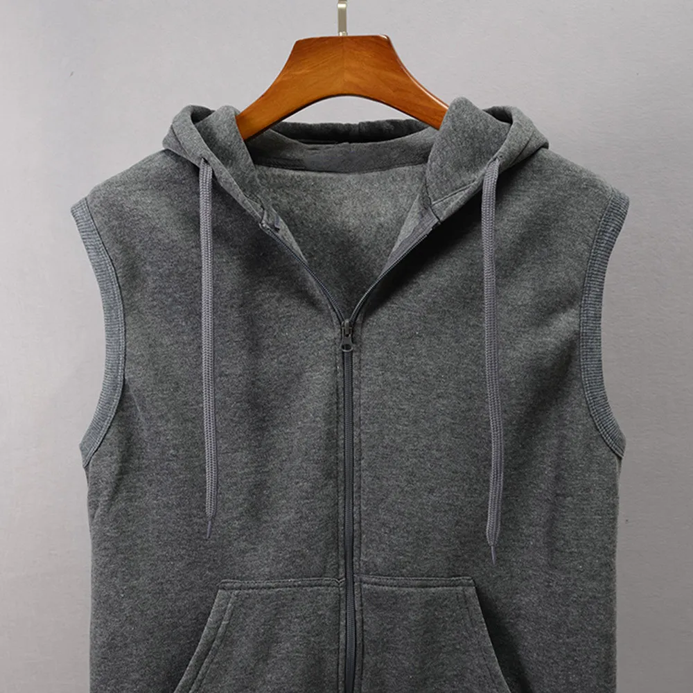 

Sweatshirt With A Hood Fashion Men Sleeveless Solid Hooded Waistcoat Slim Jacket Blouse Tops Shirt#NFC