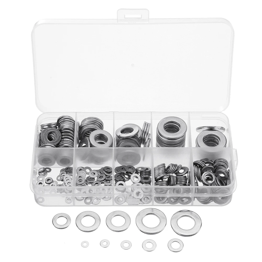 400Pcs 304 Stainless Steel Flat Washer Round Assortment Set M2/2.5/3/4/5/6/8/10 | Обустройство дома