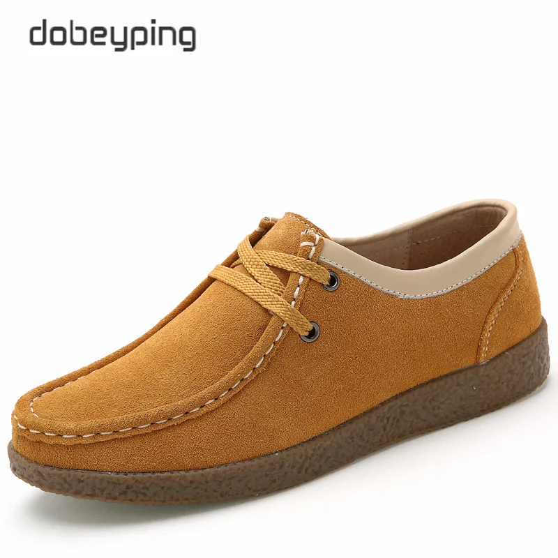 Yellow Dobeyping/Коллекция года; сезон весна-осень; женская обувь из коровьей замши; женская обувь на шнуровке; женские лоферы; мокасины; женские кроссовки на плоской подошве - Цвет: Yellow