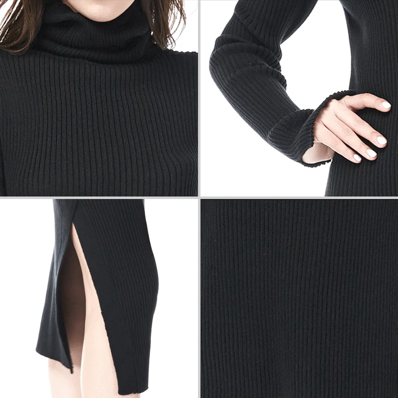 2018 Korean Autumn Winter Women Sweater Dress Elasticity Turtleneck Knitted Pullover Loose Solid Female Jumper Dresses GGM18035 | Женская