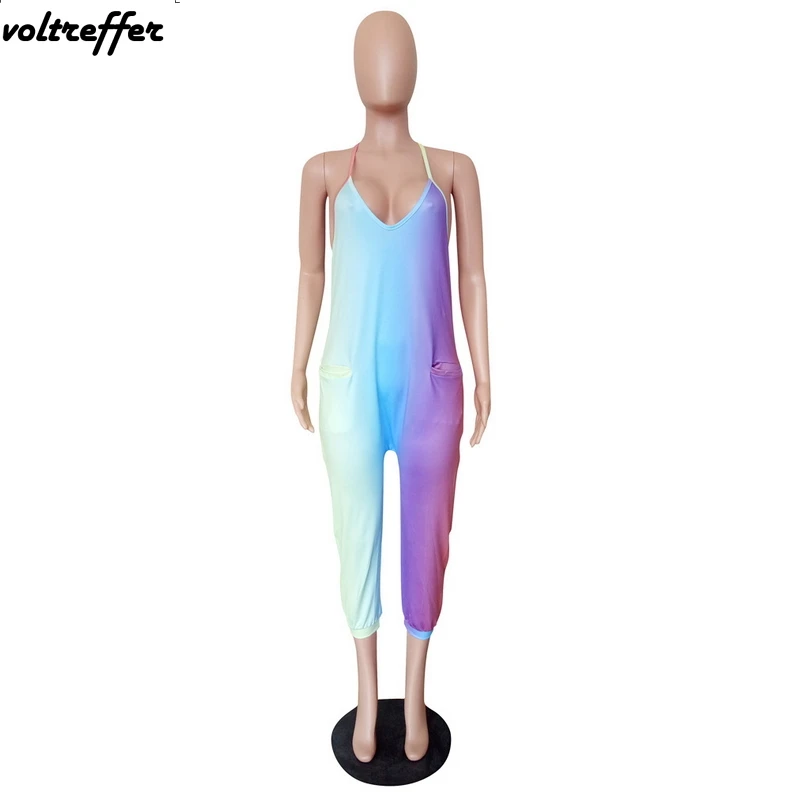 Комбинезон шаровары с градиентным цветным принтом Tye Dye Свободный комбинезон в