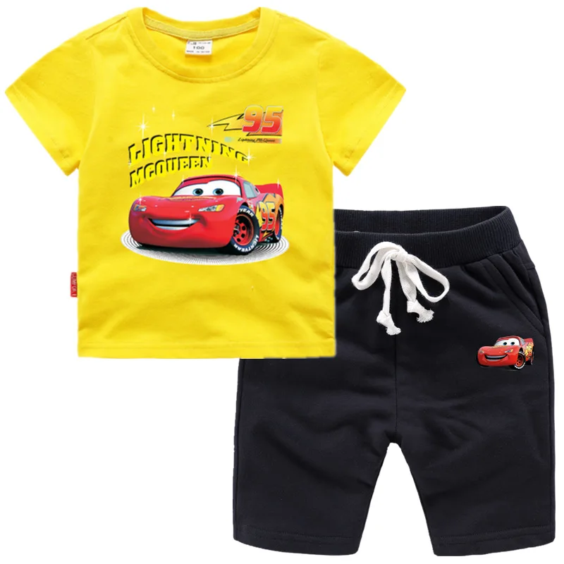 Yellow-black Детский костюм коллекция года, летний костюм с короткими рукавами для мальчиков Детский спортивный костюм из двух предметов хлопковая одежда для малышей комплекты для мальчиков, От 1 до 8 лет - Цвет: Yellow-black