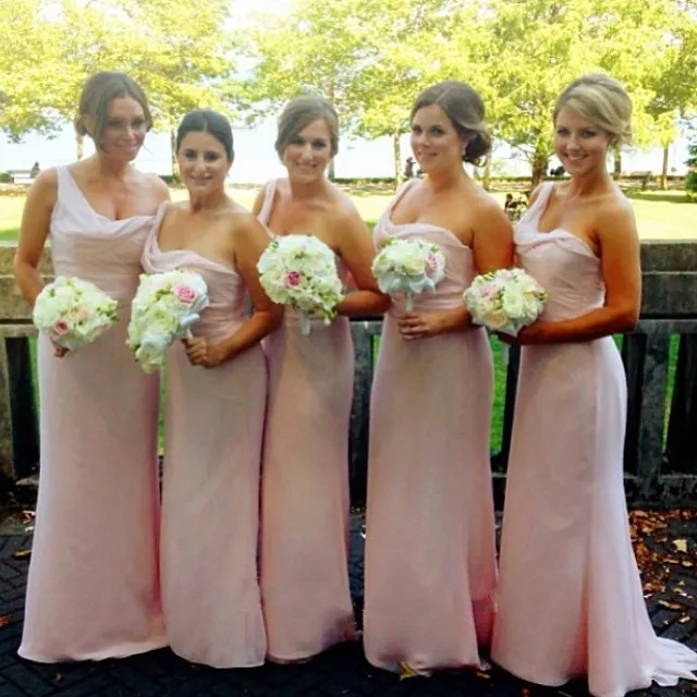 Розовое платье для подружки невесты на одно плечо темно синее/Персиковое/цвета