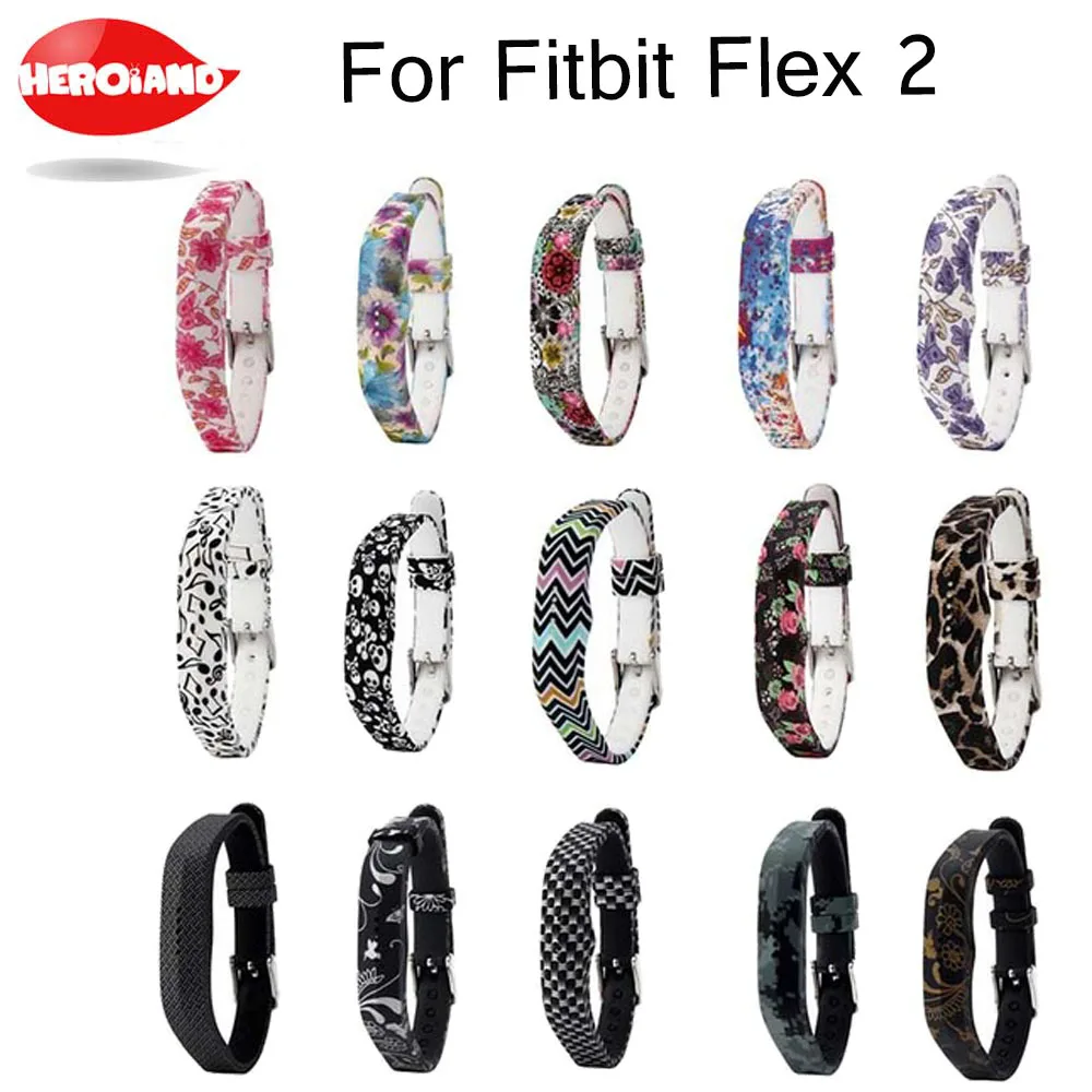 

Silicone Classic Wrist Band Watch Strap for Fitbit Flex 2 Watchbands Bracelet High Quality Adjustable Floral Prints watch band