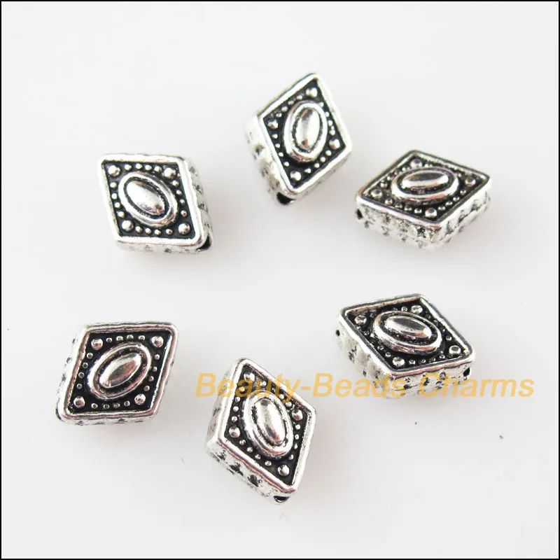 Новый 30 шт. Тибетский серебристый цвет ромбов для глаз Раздельный бисер Подвески