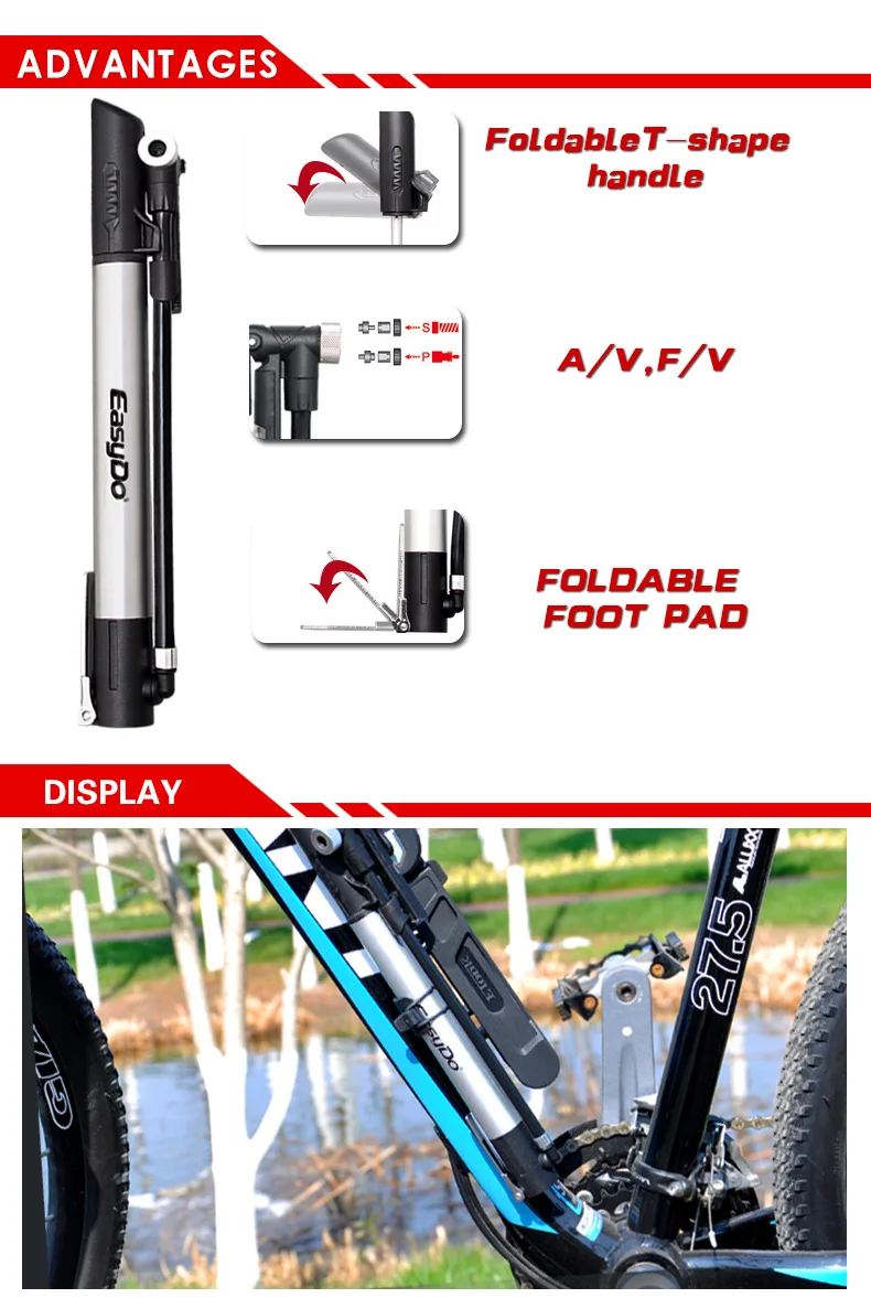 EasyDo мини лёгкий насос 120Psi автономный алюминиевый сплав подходит для Presta& Schrader Клапан Велоспорт Pmp велосипед аксессуары