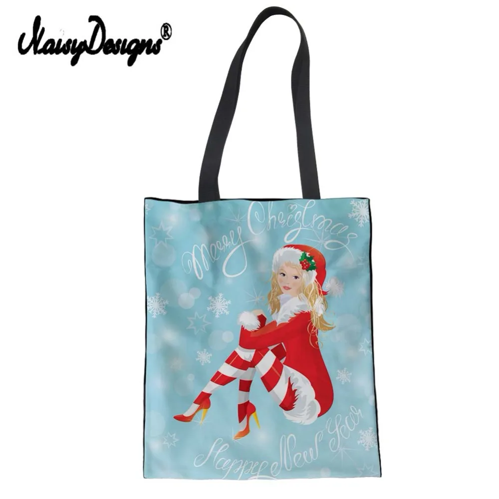 Cartoon girls Christmas Women Handbags Canvas Shopping Bag Supermarket Bags Large Capacity Reusable Tote eco Crossbody | Багаж и сумки