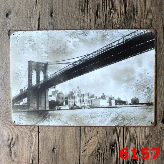 Металлическая жестяная вывеска в стиле ретро Нью Йорк Манхэттенский мостик