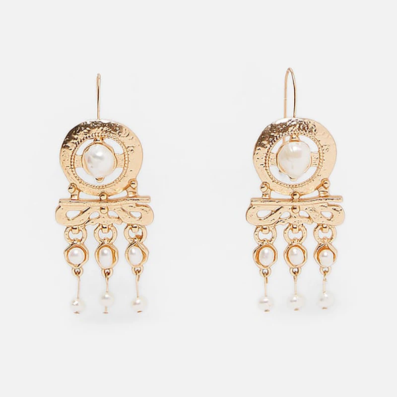 Solememo Gold Color ZA Drop Dangle Earrings Women Simulated Pearl Tassel Long Vintage Elegant Jewelry Wholesale E5330 | Украшения и