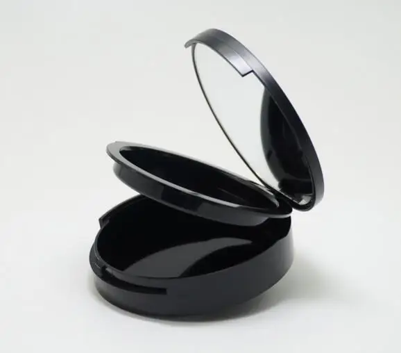 Черная пустая банка для пудры с зеркалом косметическая пластиковая пудра