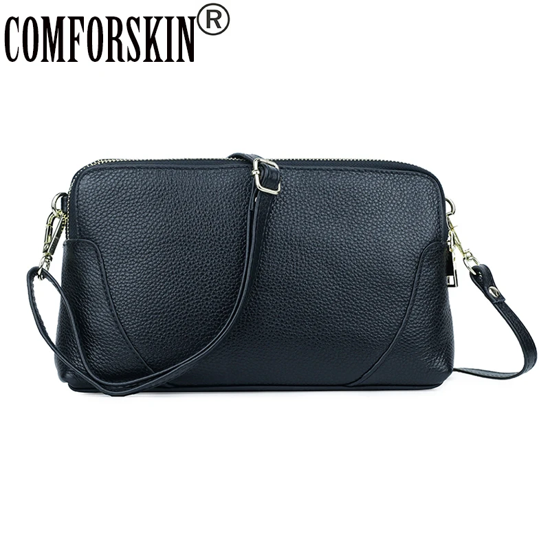 Бренд COMFORSKIN Bolsas Feminina, повседневные Клатчи из воловьей кожи, натуральная кожа, двойная молния, отделение, сумка-мессенджер, женские сумки
