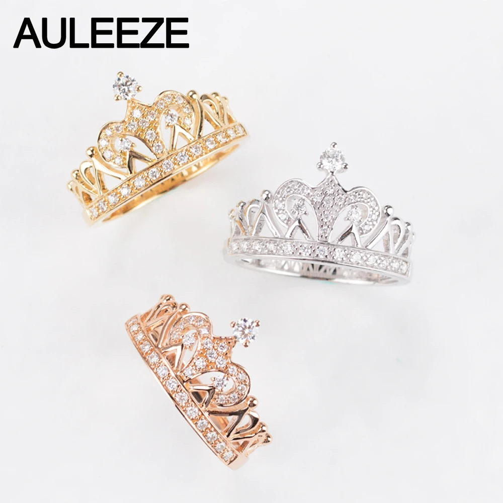 Женское кольцо из 18-каратного желтого золота с короной и круглым бриллиантом 0 3