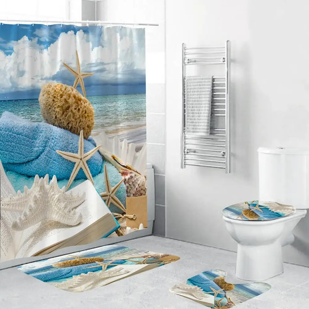 Набор нескользящих ковриков для унитаза из полиэстера 4 шт.|Шторы душа| |