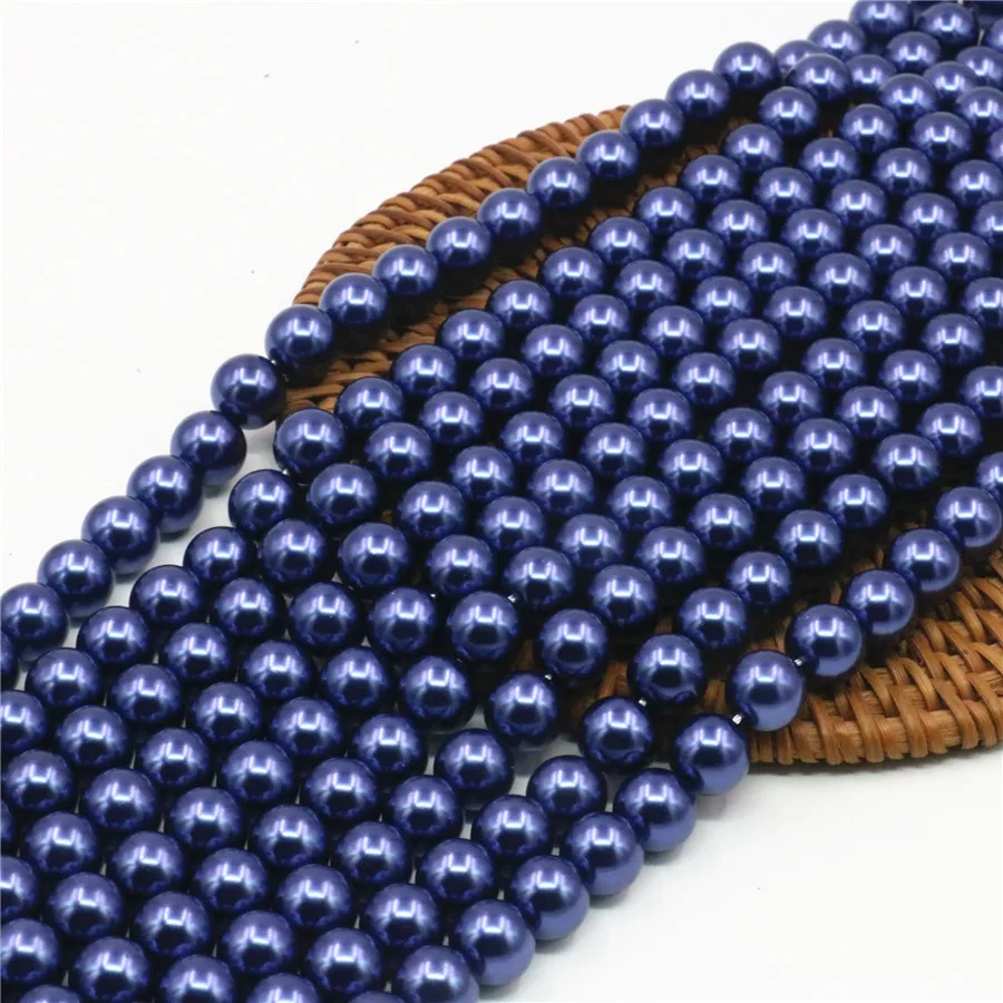 Темно синяя жемчужная раковина круглые бусины ювелирные изделия 4 мм 6 8 10 12