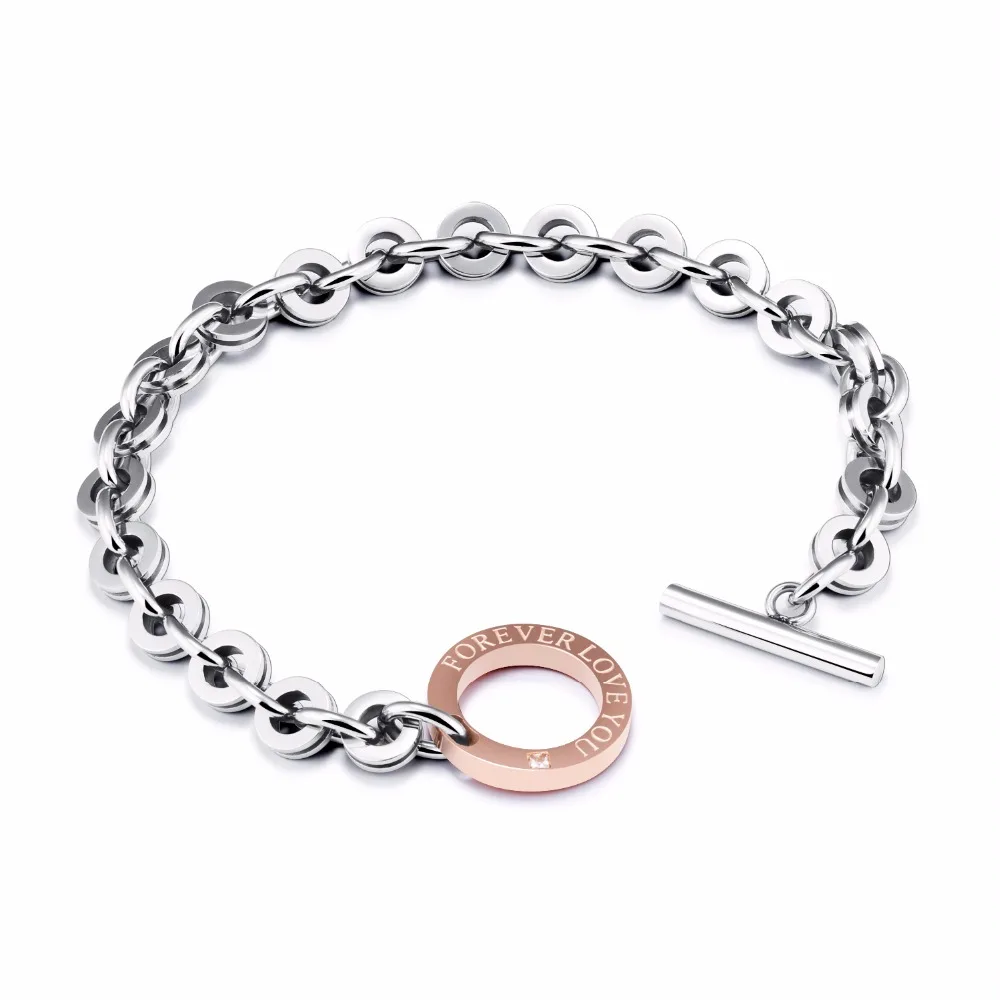 

Fashion Stainless Steel Charm Bangles Bracelets For Women Forever Love Letter Chain Line Jewelry With Toggle Clasp