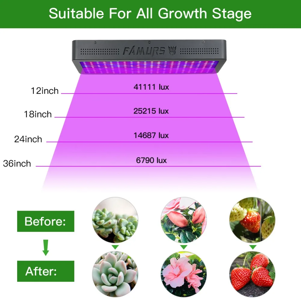 Famurs led grow светильник полный спектр с пультом дистанционного управления 3000 Вт