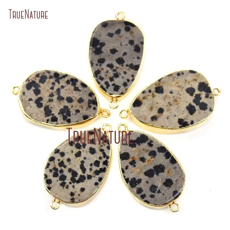 

10Pcs Designer Pure Gold Color Irregular Shape Connector Dalmatian Stone Connector Approx 37.5x22mm PC15915