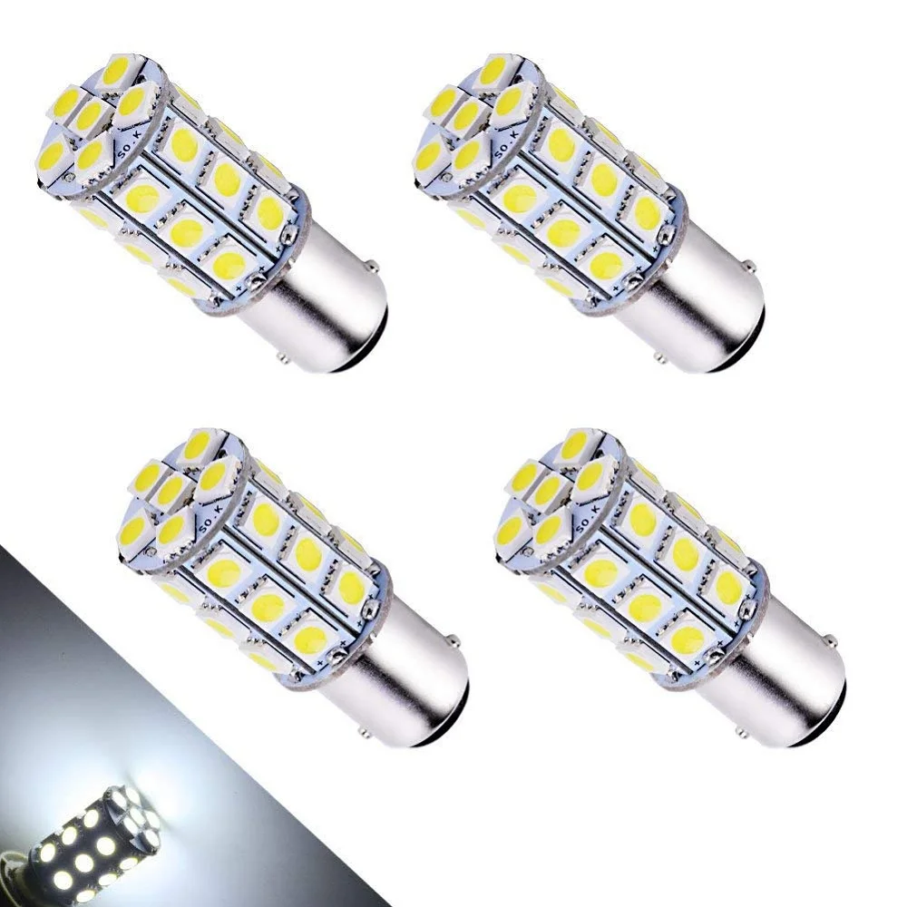 BA15D 1142 1076 1176 светодиодный лампы 5050 27SMD DC12V-24V для резервого питания обратный стоп-сигналы габаритными задними фонарями Rv огни белый 4 шт./лот
