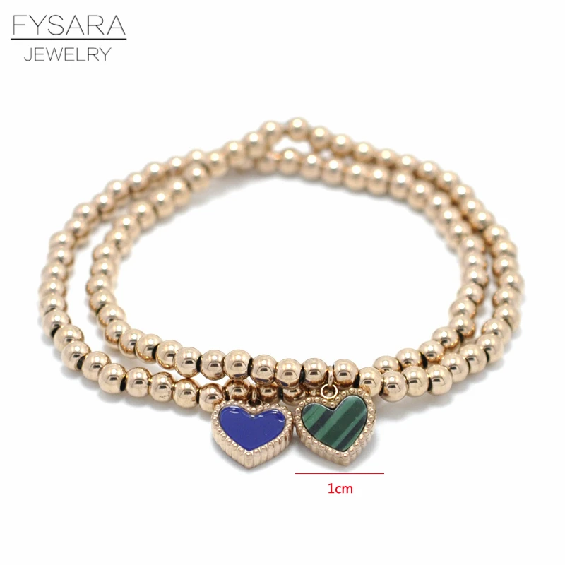 FYSARA двойной боковой цвет сердце Шарм стрейч Strand браслеты ювелирные женские браслеты из нержавеющей стали шарик бисером браслеты Lover