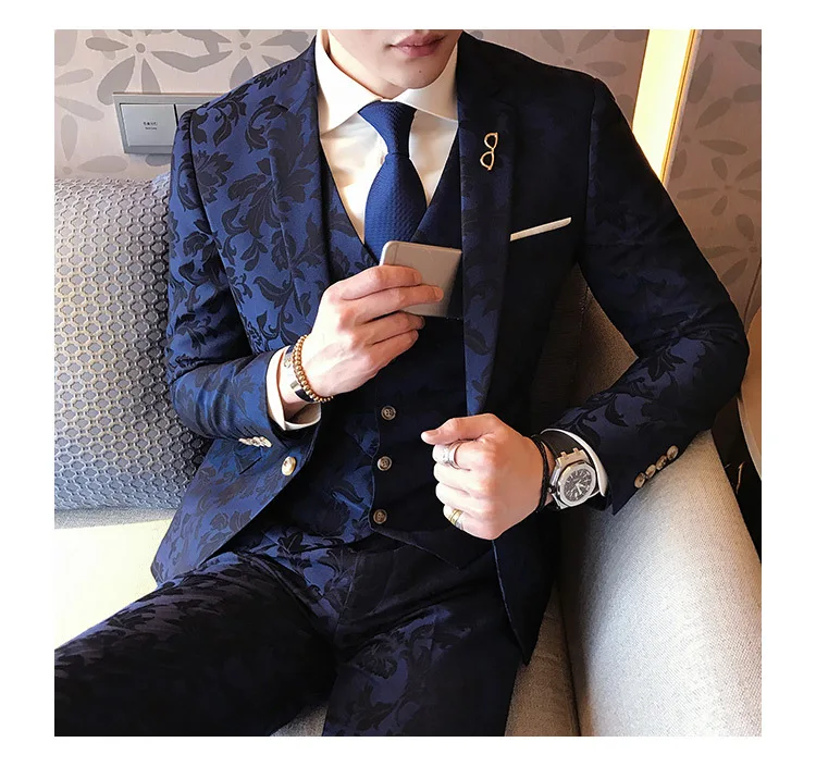 Новинка года осень зима цветочный костюм жениха высокое качество костюм Homme барокко винтажные мужские костюмы Свадебный Жених 3XL