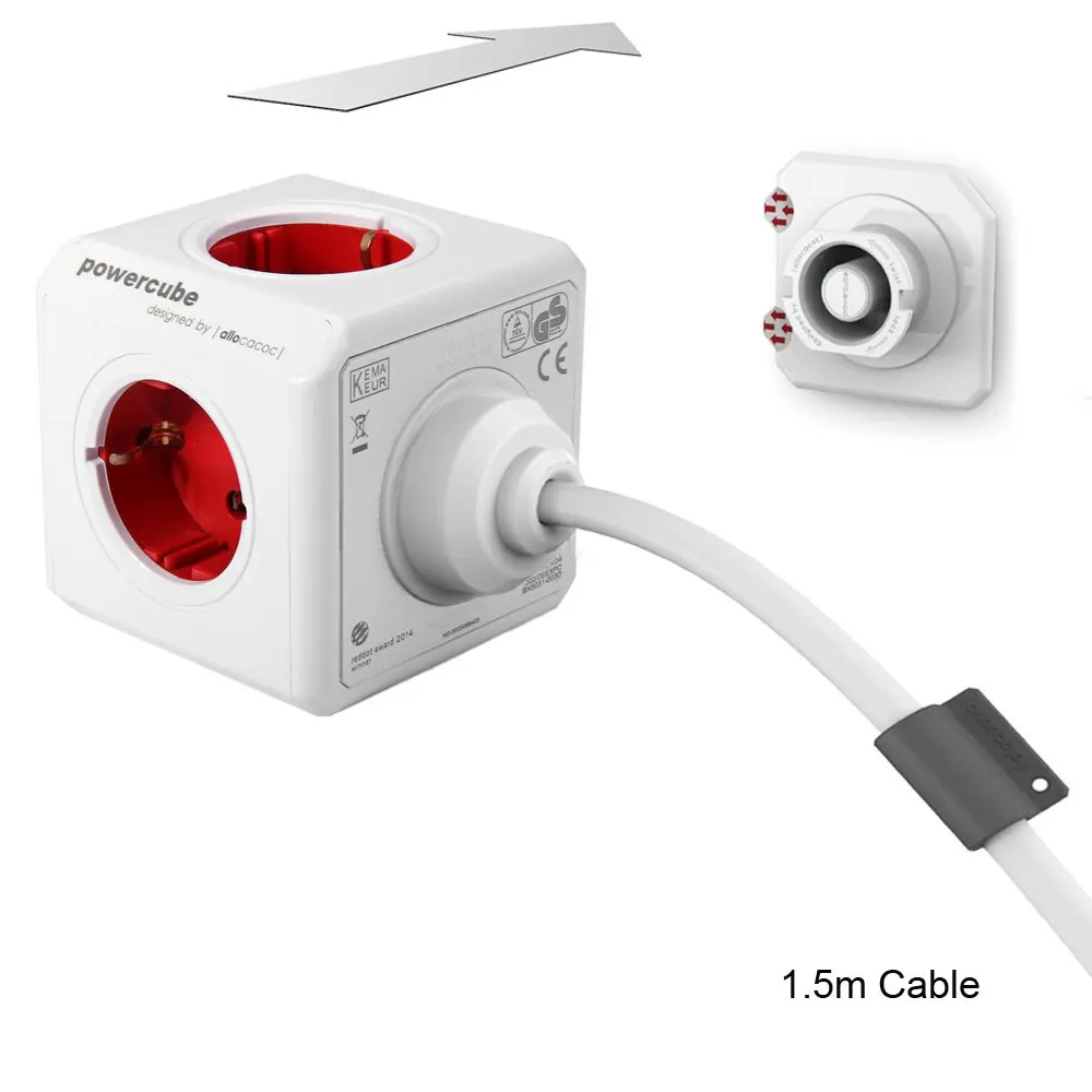 Allocacoc PowerCube Расширенный разъем питания ЕС DE Plug 5 розеток адаптер с 150 см/300 см кабель 16A