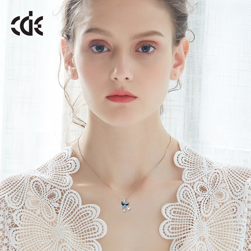 CDE Роскошные украшенные кристаллами от Swarovski ожерелья ювелирные изделия стерлингового серебра 925 элегантные бабочки ожерелья для женщин подарок