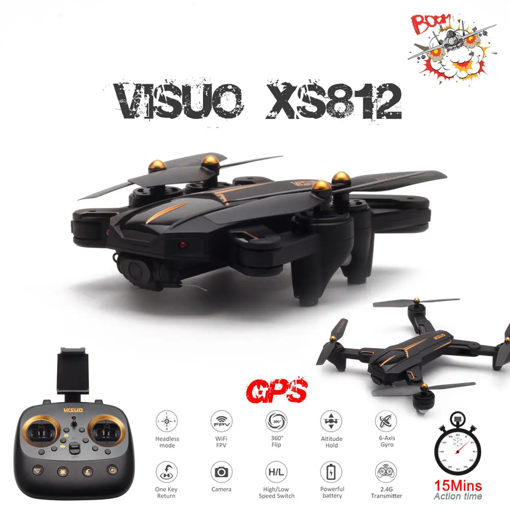 Радиоуправляемый Дрон VISUO XS812 с GPS и HD камерой 2MP/5MP 5G Wi Fi FPV удерживающий высоту