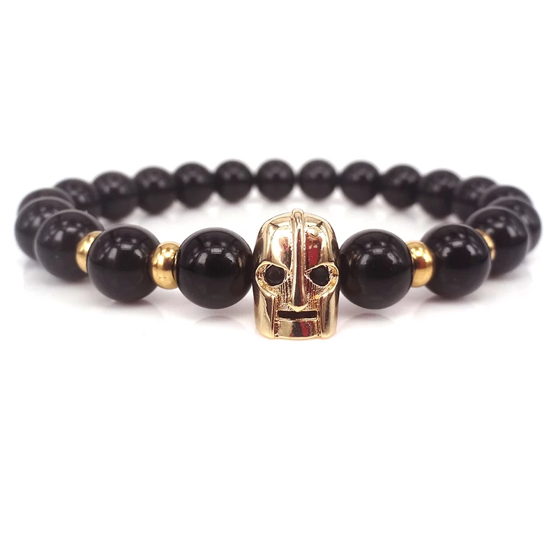 Браслет 8 мм из оникса с камнем браслет в виде спартанского воина Римский рыцарь