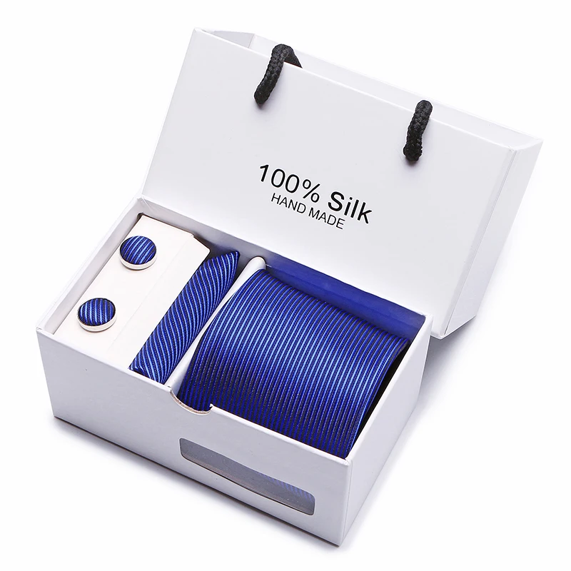 Модные галстуки для мужчин 100% шелк жаккардовый тканый галстук Hanky запонки Набор