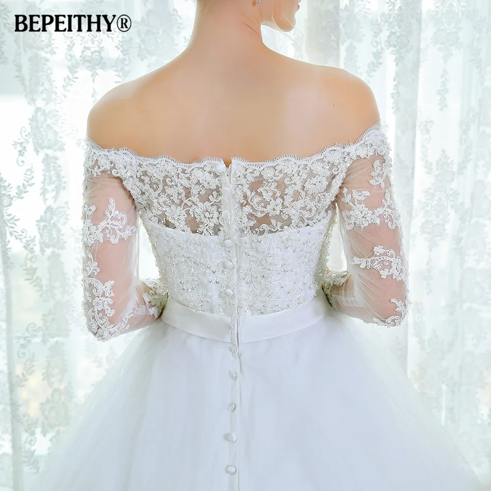 Роскошное кружевное свадебное платье с рукавом три четверти недорогое 2021 Casamento es