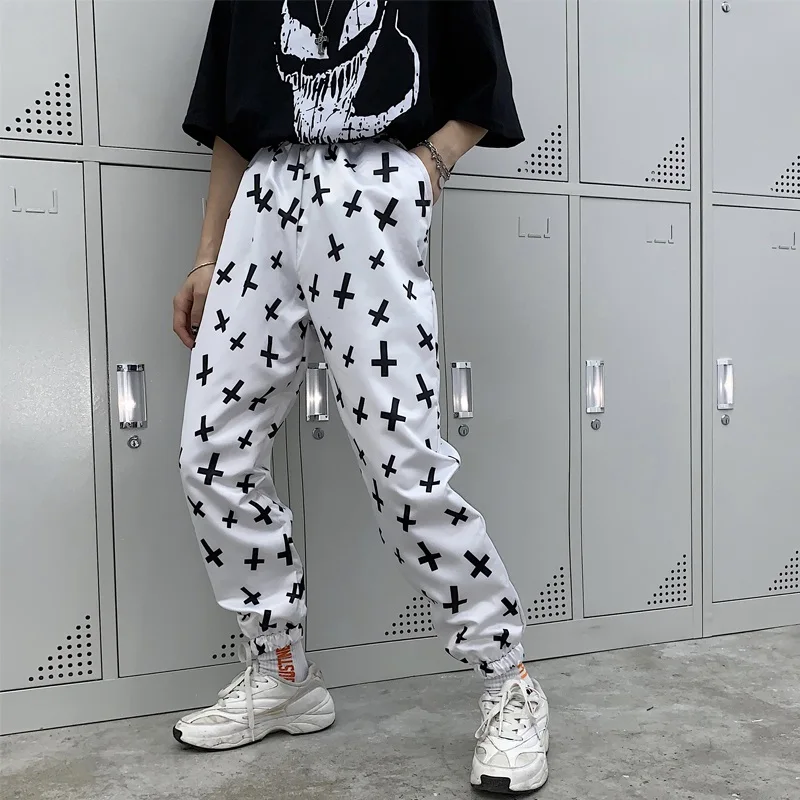 Harajuku женские брюки с перекрестным принтом длинные INS Hispter повседневные Unisext
