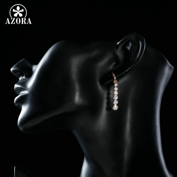 Серьги-подвески AZORA из розового золота белые австрийские стразы TE0220 | Украшения и